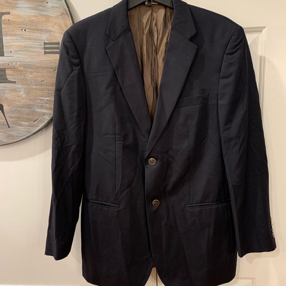 Joseph  Feiss Gold Navy Wool Suit Jacket 40r